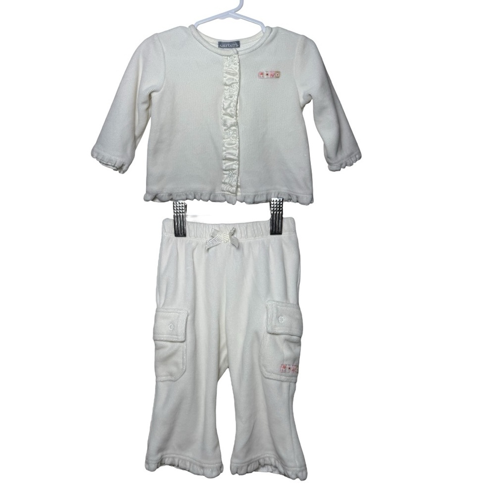 Cozy Cutie Y2K Carter’s Set – 12M White Ruffles & Pockets!